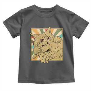 Funny Cat Bite Horror Anime Crazy Kitten Japanese Toddler T Shirt TS11 Dark Heather Print Your Wear
