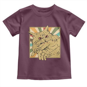 Funny Cat Bite Horror Anime Crazy Kitten Japanese Toddler T Shirt TS11 Maroon Print Your Wear