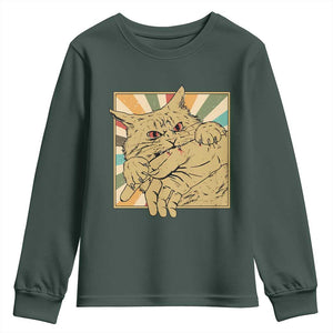 Funny Cat Bite Horror Anime Crazy Kitten Japanese Youth Sweatshirt TS11 Dark Forest Green Print Your Wear