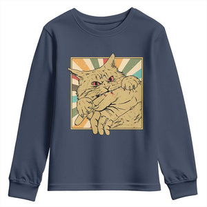 Funny Cat Bite Horror Anime Crazy Kitten Japanese Youth Sweatshirt TS11 Navy Print Your Wear
