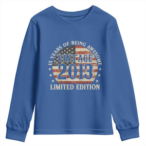 13th Birthday 2026 Youth Sweatshirt Vintage 2013 Limited Edition 13 Years Of Being Awesome TS11 Royal Blue Print Your Wear