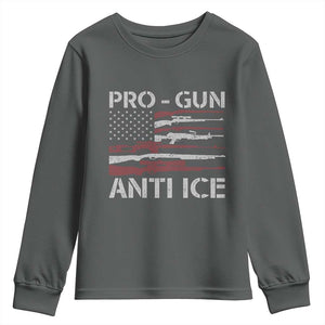 Pro Gun Anti Ice Youth Sweatshirt Vintage American Flag 2nd Amendment Support TS11 Dark Heather Print Your Wear