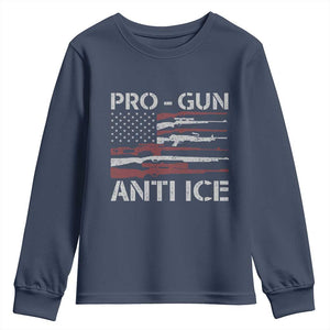 Pro Gun Anti Ice Youth Sweatshirt Vintage American Flag 2nd Amendment Support TS11 Navy Print Your Wear
