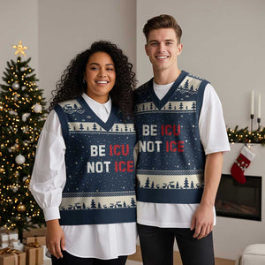Be ICU Not ICE V-Neck Knit Sweater Vest Alex Pretti Memorial Tribute Minneapolis 2026 TS11 Navy Beige Print Your Wear