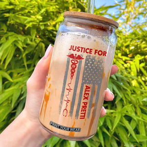 Justice For Alex Pretti Glass Can Minneapolis Tribute 2026 ICU Nurse American Flag TS11 Black Print Your Wear
