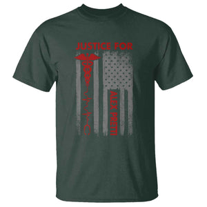 Justice For Alex Pretti T Shirt Minneapolis Tribute 2026 ICU Nurse American Flag TS11 Dark Forest Green Print Your Wear