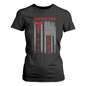 Justice For Alex Pretti T Shirt For Women Minneapolis Tribute 2026 ICU Nurse American Flag TS11 Black Print Your Wear