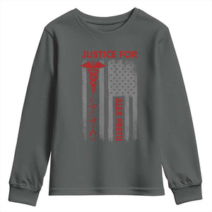 Justice For Alex Pretti Youth Sweatshirt Minneapolis Tribute 2026 ICU Nurse American Flag TS11 Dark Heather Print Your Wear