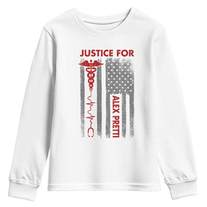 Justice For Alex Pretti Youth Sweatshirt Minneapolis Tribute 2026 ICU Nurse American Flag TS11 White Print Your Wear