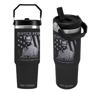 Justice For Alex Pretti Flip Straw Tumbler Minneapolis Tribute 2026 Vintage American Flag TS11 One Size: 30 oz Black Print Your Wear