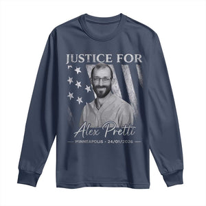Justice For Alex Pretti Long Sleeve Shirt Minneapolis Tribute 2026 Vintage American Flag TS11 Navy Print Your Wear