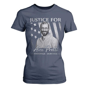 Justice For Alex Pretti T Shirt For Women Minneapolis Tribute 2026 Vintage American Flag TS11 Navy Print Your Wear