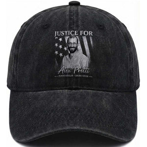 Justice For Alex Pretti Washed Cotton Baseball Cap Minneapolis Tribute 2026 Vintage American Flag TS11 Print Your Wear