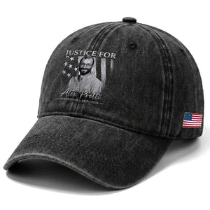 Justice For Alex Pretti Washed Cotton Baseball Cap Minneapolis Tribute 2026 Vintage American Flag TS11 Print Your Wear