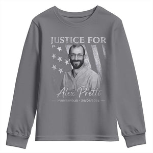 Justice For Alex Pretti Youth Sweatshirt Minneapolis Tribute 2026 Vintage American Flag TS11 Charcoal Print Your Wear