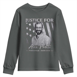 Justice For Alex Pretti Youth Sweatshirt Minneapolis Tribute 2026 Vintage American Flag TS11 Dark Heather Print Your Wear