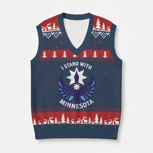 I Stand With Minnesota V-Neck Knit Sweater Vest Rebel Common Loon Minnesota Protest TS11 Navy Red Print Your Wear