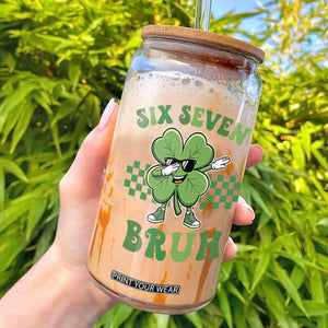 Funny 67 St Patricks Day Glass Can Six Seven Bruh Dabbing Shamrock TS11 Black Print Your Wear