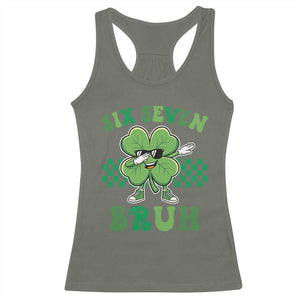 Funny 67 St Patricks Day Racerback Tank Top Six Seven Bruh Dabbing Shamrock TS11 Military Green Print Your Wear