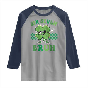 Funny 67 St Patricks Day Raglan Shirt Six Seven Bruh Dabbing Shamrock TS11 Sport Gray Navy Print Your Wear