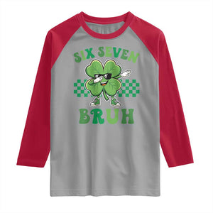Funny 67 St Patricks Day Raglan Shirt Six Seven Bruh Dabbing Shamrock TS11 Sport Gray Red Print Your Wear