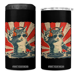 Funny DJ Cat with Headphones Retro Music Lover 4 in 1 Can Cooler Tumbler TS11 One Size: 16 oz Black Print Your Wear