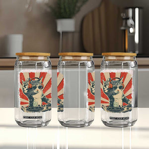 Funny DJ Cat with Headphones Retro Music Lover Glass Can TS11 Print Your Wear