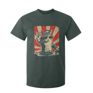 Funny DJ Cat with Headphones Retro Music Lover T Shirt For Kid TS11 Dark Forest Green Print Your Wear
