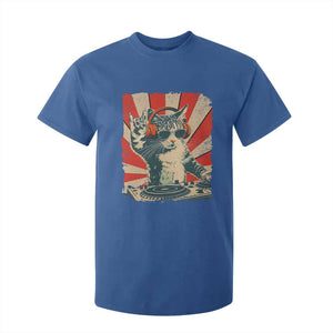 Funny DJ Cat with Headphones Retro Music Lover T Shirt For Kid TS11 Royal Blue Print Your Wear