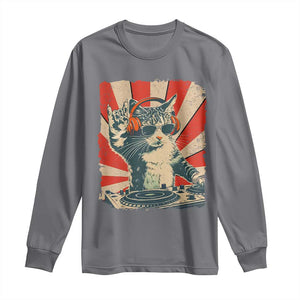 Funny DJ Cat with Headphones Retro Music Lover Long Sleeve Shirt TS11 Charcoal Print Your Wear