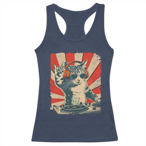 Funny DJ Cat with Headphones Retro Music Lover Racerback Tank Top TS11 Navy Print Your Wear