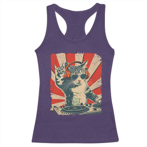 Funny DJ Cat with Headphones Retro Music Lover Racerback Tank Top TS11 Purple Print Your Wear