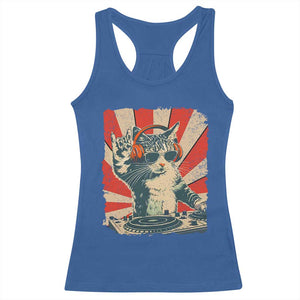 Funny DJ Cat with Headphones Retro Music Lover Racerback Tank Top TS11 Royal Blue Print Your Wear