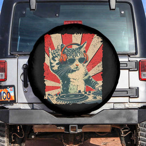 Funny DJ Cat with Headphones Retro Music Lover Spare Tire Cover TS11 No hole Black Print Your Wear