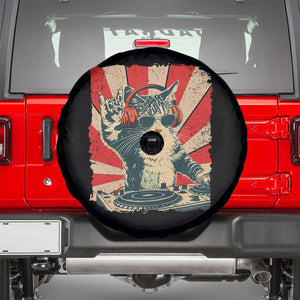 Funny DJ Cat with Headphones Retro Music Lover Spare Tire Cover TS11 Black Print Your Wear