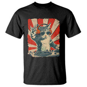 Funny DJ Cat with Headphones Retro Music Lover T Shirt TS11 Black Print Your Wear