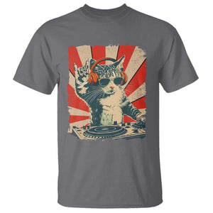 Funny DJ Cat with Headphones Retro Music Lover T Shirt TS11 Charcoal Print Your Wear