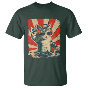Funny DJ Cat with Headphones Retro Music Lover T Shirt TS11 Dark Forest Green Print Your Wear