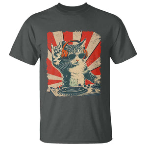 Funny DJ Cat with Headphones Retro Music Lover T Shirt TS11 Dark Heather Print Your Wear