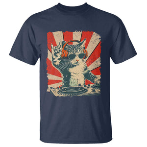 Funny DJ Cat with Headphones Retro Music Lover T Shirt TS11 Navy Print Your Wear