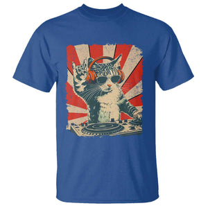 Funny DJ Cat with Headphones Retro Music Lover T Shirt TS11 Royal Blue Print Your Wear