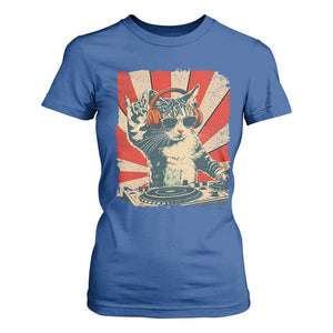 Funny DJ Cat with Headphones Retro Music Lover T Shirt For Women TS11 Royal Blue Print Your Wear