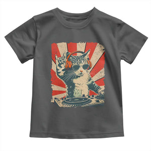 Funny DJ Cat with Headphones Retro Music Lover Toddler T Shirt TS11 Dark Heather Print Your Wear