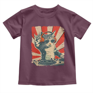 Funny DJ Cat with Headphones Retro Music Lover Toddler T Shirt TS11 Maroon Print Your Wear
