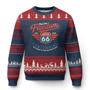 US Route Highway 66 Centennial Ugly Christmas Sweater Feel The Freedom 100 Years Of The Mother Road TS11 Navy Red Print Your Wear