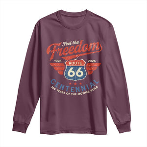 US Route Highway 66 Centennial Long Sleeve Shirt Feel The Freedom 100 Years Of The Mother Road TS11 Maroon Print Your Wear