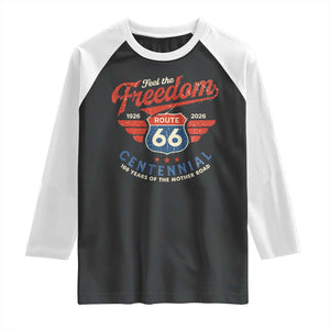 US Route Highway 66 Centennial Raglan Shirt Feel The Freedom 100 Years Of The Mother Road TS11 Black White Print Your Wear
