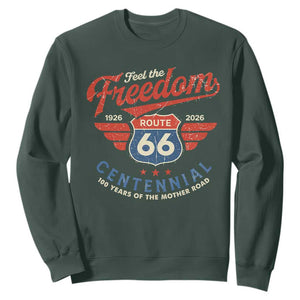 US Route Highway 66 Centennial Sweatshirt Feel The Freedom 100 Years Of The Mother Road TS11 Dark Forest Green Print Your Wear