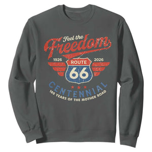 US Route Highway 66 Centennial Sweatshirt Feel The Freedom 100 Years Of The Mother Road TS11 Dark Heather Print Your Wear