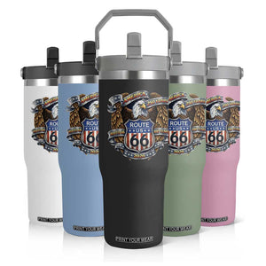 250 Years Of America 100 Years Of Route Highway 66 Flip Straw Tumbler Bald Eagle Vintage American Flag TS11 Print Your Wear